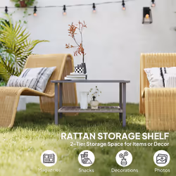 Outsunny Outdoor Rattan Coffee Table, Rectangular Tea Side Table, Mixed-grey - Additional view 4