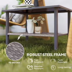 Outsunny Outdoor Rattan Coffee Table, Rectangular Tea Side Table, Mixed-grey - Additional view 5