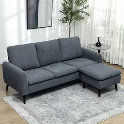 HOMCOM 3 Seater Corner Sofa Couch Settee with Chaise Lounge, Charcoal Grey