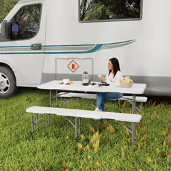 Outsunny 3 Piece Folding Picnic Table and Bench Set with Handles, White