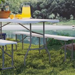 Outsunny 3 Piece Folding Picnic Table and Bench Set with Handles, White