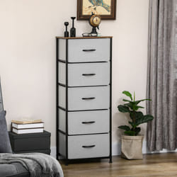 HOMCOM 5 Drawer Fabric Chest of Drawers w/ Wooden Top for Hallway - Grey