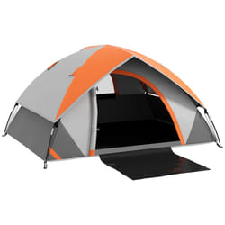 Outsunny 4-5 Man Camping Tent w/ Sewn-in Groundsheet, 3000mm Waterproof, Orange - Cream