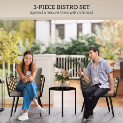Outsunny 3 Pieces Rattan Bistro Set, Wicker Garden Furniture Set w/ Cushions