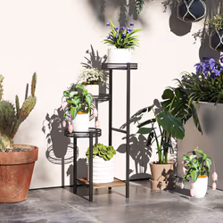 Outsunny 4 Tiered Plant Pot Stand, Metal Plant Shelf for Living Room