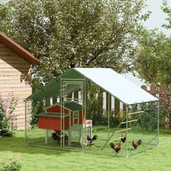 PawHut Walk-in Chicken Run w/ Cover, Hanging Feeder Perch, for 6-8 Poultry