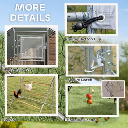 PawHut Walk-in Chicken Run w/ Cover, Hanging Feeder Perch, for 6-8 Poultry - Additional view 4