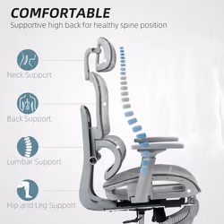 HOMCOM Ergonomic Office Chair Swivel Computer Chair with 3D Armrest Grey