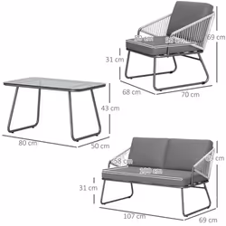 Outsunny 4 Piece Rattan Garden Furniture Set with Cushions, Grey