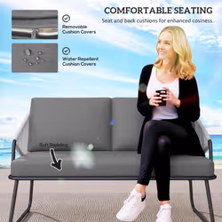 Outsunny 4 Piece Rattan Garden Furniture Set with Cushions, Grey - Additional view 5