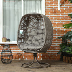 Outsunny Foldable Egg Chair with Cushions, Indoor Outdoor Swivel Lounger, Sand