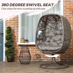 Outsunny Foldable Egg Chair with Cushions, Indoor Outdoor Swivel Lounger, Sand