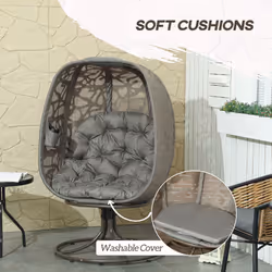 Outsunny Foldable Egg Chair with Cushions, Indoor Outdoor Swivel Lounger, Sand