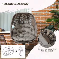 Outsunny Foldable Egg Chair with Cushions, Indoor Outdoor Swivel Lounger, Sand - Additional view 4