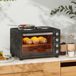 HOMCOM 28L Countertop Toaster Oven with 2 Hot Plates, Grill, Roast, Bake