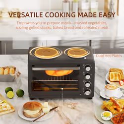 HOMCOM 28L Countertop Toaster Oven with 2 Hot Plates, Grill, Roast, Bake