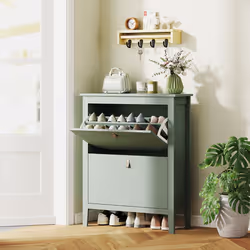HOMCOM 2 Drawer Shoe Cabinet with Flip Doors for Hallway, Entryway, Green