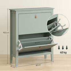 HOMCOM 2 Drawer Shoe Cabinet with Flip Doors for Hallway, Entryway, Green