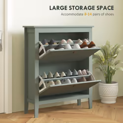 HOMCOM 2 Drawer Shoe Cabinet with Flip Doors for Hallway, Entryway, Green
