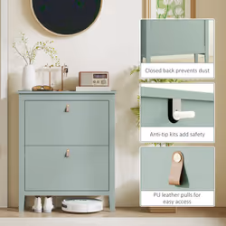 HOMCOM 2 Drawer Shoe Cabinet with Flip Doors for Hallway, Entryway, Green - Additional view 6