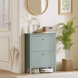 HOMCOM 2 Drawer Shoe Cabinet with Flip Doors for Hallway, Entryway, Green - Additional view 7