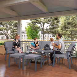 Outsunny 7 Seater Rattan Garden Furniture Set with Glass Coffee Table Grey
