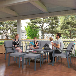 Outsunny 7 Seater Rattan Garden Furniture Set with Glass Coffee Table Grey