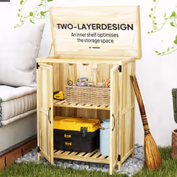 Outsunny Wooden Garden Storage Shed w/Hinged Roof and Shelf, Natural Wood - Additional view 5