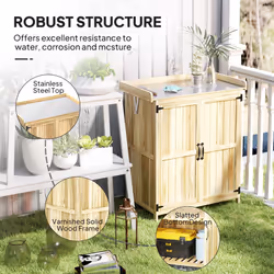 Outsunny Wooden Garden Storage Shed w/Hinged Roof and Shelf, Natural Wood - Additional view 6