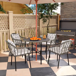 Outsunny 5 Piece Patio Rattan Dining Set w/ Removable Cushions - Grey