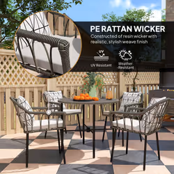 Outsunny 5 Piece Patio Rattan Dining Set w/ Removable Cushions - Grey