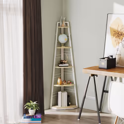 HOMCOM 5-Tier Corner Shelf, Shelving Unit with Adjustable Feet, Natural Wood
