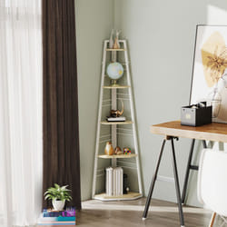 HOMCOM 5-Tier Corner Shelf, Shelving Unit with Adjustable Feet, Natural Wood