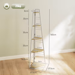 HOMCOM 5-Tier Corner Shelf, Shelving Unit with Adjustable Feet, Natural Wood