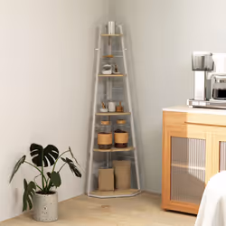 HOMCOM 5-Tier Corner Shelf, Shelving Unit with Adjustable Feet, Natural Wood - Additional view 7