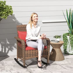 Outsunny Rattan Garden Rocking Chair w/ Seat and Back Cushions - Red