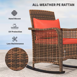 Outsunny Rattan Garden Rocking Chair w/ Seat and Back Cushions - Red