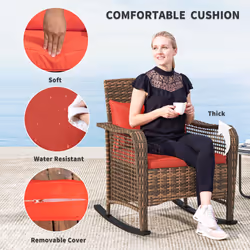 Outsunny Rattan Garden Rocking Chair w/ Seat and Back Cushions - Red