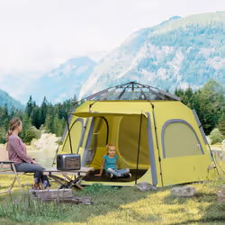 Outsunny Instant Camping Tent, 4 Person Easy Setup Dome Tent, Yellow Green