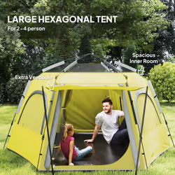 Outsunny Instant Camping Tent, 4 Person Easy Setup Dome Tent, Yellow Green