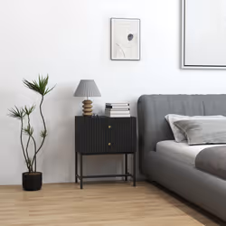 HOMCOM Modern Bedside Table with 2 Drawers for Bedroom, Black