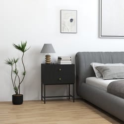 HOMCOM Modern Bedside Table with 2 Drawers for Bedroom, Black