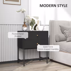 HOMCOM Modern Bedside Table with 2 Drawers for Bedroom, Black
