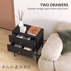 HOMCOM Modern Bedside Table with 2 Drawers for Bedroom, Black