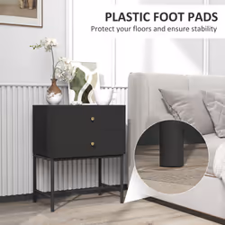 HOMCOM Modern Bedside Table with 2 Drawers for Bedroom, Black - Additional view 4
