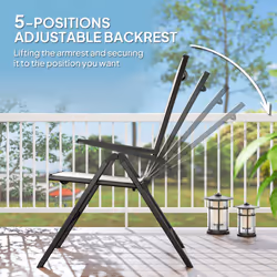 Outsunny 2PCs Rattan Folding Chair w/ 5-Position Adjustable Backrest - Black