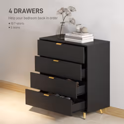 HOMCOM Chest of Drawers with 4 Drawers for Bedroom, Living Room, Black