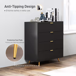 HOMCOM Chest of Drawers with 4 Drawers for Bedroom, Living Room, Black - Additional view 5