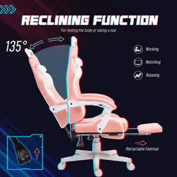 HOMCOM Gaming Chair with Footrest, Reclining Computer Chair, Pink - Additional view 4