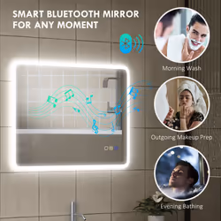 HOMCOM 600 x 800 mm Bluetooth Bathroom Mirror with LED Lights Wall Mounted